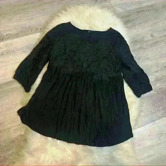 Anthropologie Black Deletta Desi Embroidered Lace 3/4 Sleeve XS babydoll Tunic - Picture 9 of 15